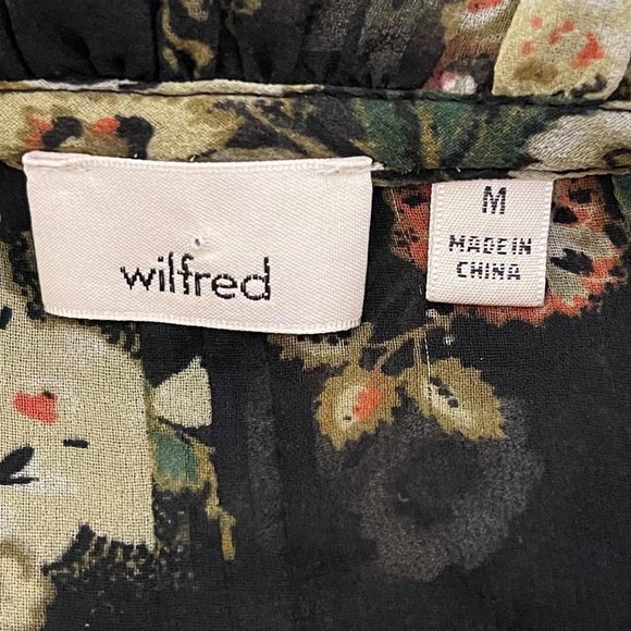 Wilfred Aritzia Medium Black Floral Long Sleeve Ruffle Mock Neck Long Sleeve Bl… - Picture 5 of 10